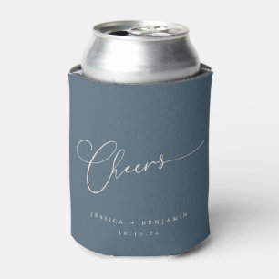 Kaas Minimale Dusky Blue Script Custom Wedding Blikjeskoeler