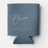 Kaas Minimale Dusky Blue Script Custom Wedding Blikjeskoeler (Voorkant)