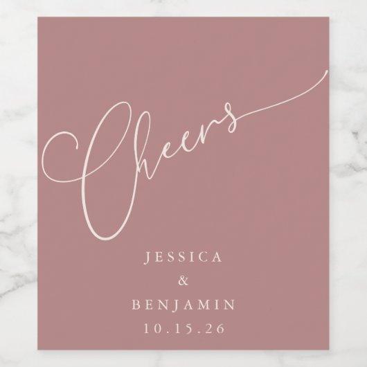 Kaas Minimale Dusty Roos Script Custom Wedding Wijn Etiket (Enkel label)
