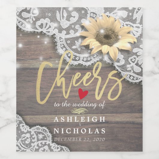 Kaas om zonnebloem te binden Rustige houtverlichti Wijn Etiket (Enkel label)