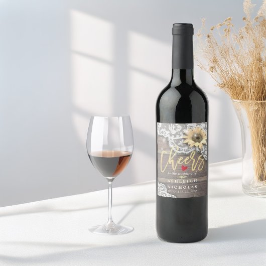 Kaas om zonnebloem te binden Rustige houtverlichti Wijn Etiket