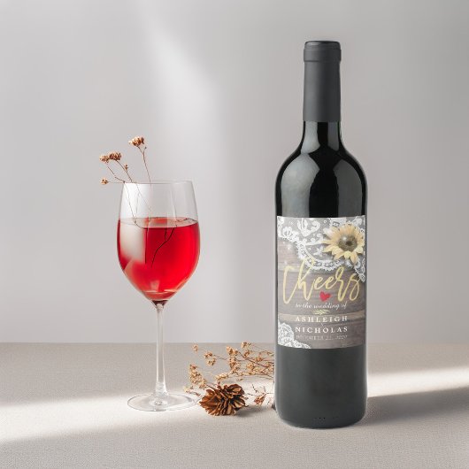 Kaas om zonnebloem te binden Rustige houtverlichti Wijn Etiket