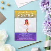 Kaas op het Afstudeerder Trendy Modern Foto Paars  Acryl Uitnodigingen (Insitu (Huwelijk))