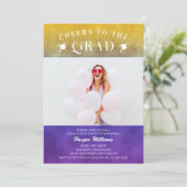 Kaas op het Afstudeerder Trendy Modern Foto Paars  Kaart (Staand voorkant)