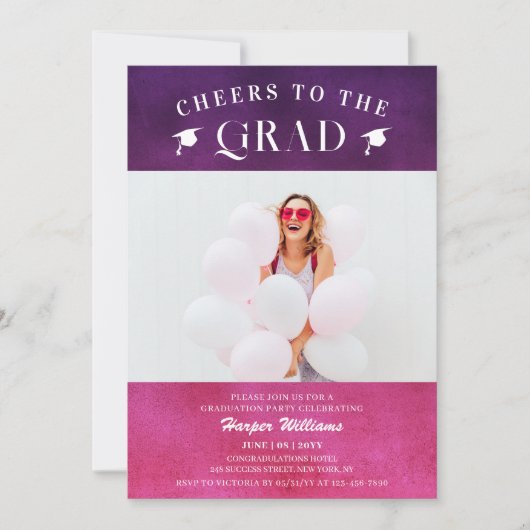 Kaas op het Afstudeerder Trendy Modern foto roze P Kaart (Voorkant)