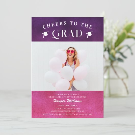 Kaas op het Afstudeerder Trendy Modern foto roze P Kaart (Staand voorkant)