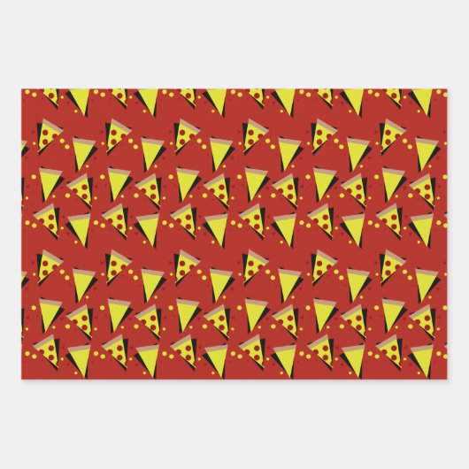 Kaas Pizza Slices Pepperoni Vlees Stippen Rood Gee Inpakpapier Vel (Voorkant 3)