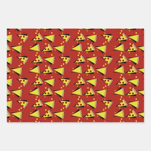 Kaas Pizza Slices Pepperoni Vlees Stippen Rood Gee Inpakpapier Vel (Voorkant)