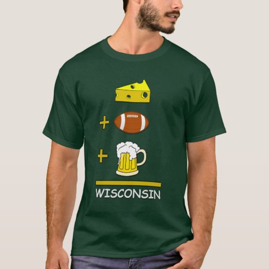 Kaas plus Football plus bier is gelijk aan Wiscons T-shirt (Voorkant)