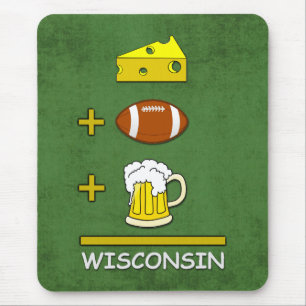 Kaas plus Football plus bier is Wisconsin Funny Muismat
