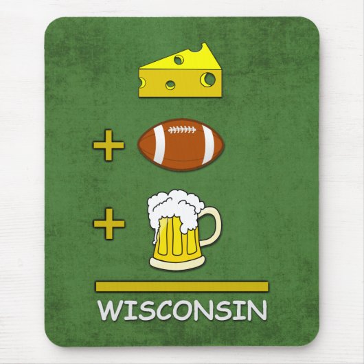 Kaas plus Football plus bier is Wisconsin Funny Muismat (Voorkant)