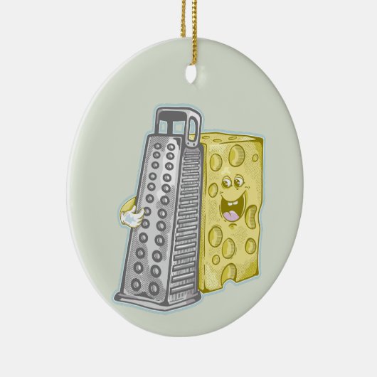 Kaas raspen met een rasp Grappig eten Keramisch Ornament (Rechts)