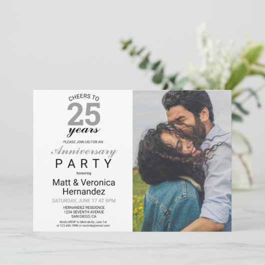 Kaas tot 25 jaar Silver 25th Jubileum Grey Kaart (Staand voorkant)