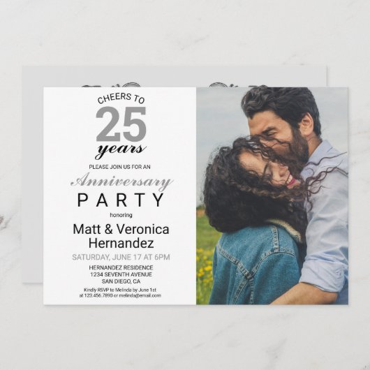 Kaas tot 25 jaar Silver 25th Jubileum Grey Kaart (Voorkant / Achterkant)