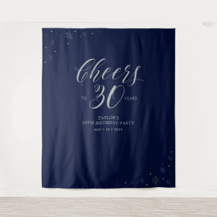Kaas tot 30 jaar  Zilver- en Navy Birthday Party Wandkleed