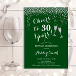 Kaas tot 30 jaar zondagse - Forest Green Silver Kaart<br><div class="desc">30e uitnodiging van de verjaardag. Lekker tot 30 jaar! Elegant ontwerp in bosgroen,  wit en zilver. Met champagnebril,  scriptlettertype en glitter Silver confetti. Ideaal voor een stijlvolle dertigste verjaardagsfeestje. Pas je eigen gegevens aan. Kan op elke leeftijd aan show worden aangepast.</div>