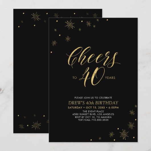 Kaas tot 40 | 40e verjaardag van Gold & Black Kaart (Voorkant / Achterkant)