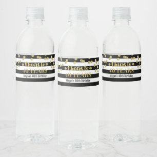 Kaas tot 40 jaar Gold Black Stripe Birthday Waterfles Etiket