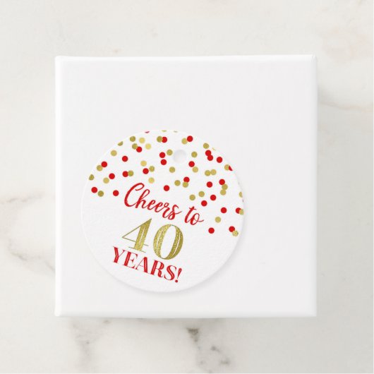 Kaas tot 40 jaar Gold Red Confetti Bedankjes Labels (In situ)