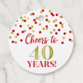 Kaas tot 40 jaar Gold Red Confetti Bedankjes Labels (Voorkant)