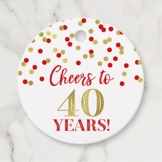 Kaas tot 40 jaar Gold Red Confetti Bedankjes Labels (Voorkant)