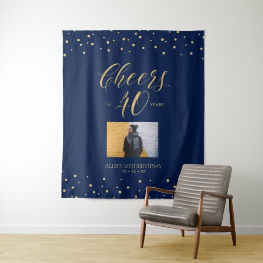 Kaas tot 40 jaar | Gouden en blauwe verjaardag Wandkleed (In situ)