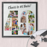 Kaas tot 40 jaar Nummer 40 Photo Collage Square Legpuzzel<br><div class="desc">Zeg Cheers aan 40 Jaar met een puzzel van de douanefoto voor een uniek 40e verjaardagsgeschenk. Het fotomalplaatje is opstelling voor u om uw foto's toe te voegen die in de vorm van aantal 40 zullen worden getoond. De fotocollage heeft een verscheidenheid van landschap, vierkant en portretfoto's, die u veel...</div>