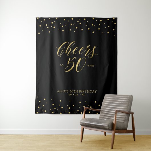 Kaas tot 50 jaar | Gold en zwart 50e verjaardag Wandkleed (In situ)