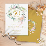 Kaas tot 50 jaar Jubileum Kaart<br><div class="desc">Deze botanische uitnodiging voor het 50-jarig huwelijk van de waterverf met een delicate bloemperkool,  kan gepersonaliseerd worden met je speciale verjaardagsinformatie. Op de achterzijde staat een matchende bloemtuin die je jubileumdata in elegante tekst op een gouden achtergrond definieert. Ontworpen door: Thisnotme©</div>