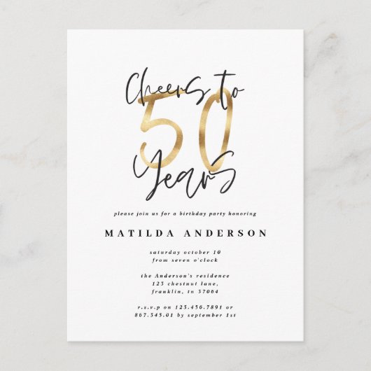 Kaas tot 50 jaar zwart en goud modern, stijlvol briefkaart (Voorkant)