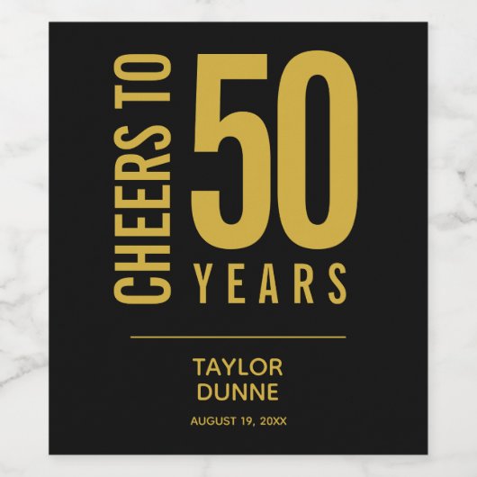 Kaas tot 50 jaar zwart en goud wijn etiket (Enkel label)