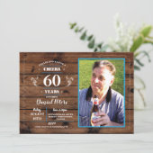 Kaas tot 60 jaar: Birthday Wood Rustic Foto Kaart (Staand voorkant)