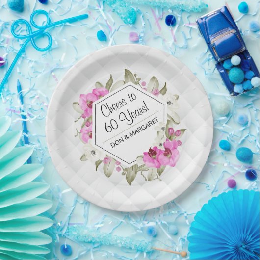 Kaas tot 60 jaar Ruitenroze Papieren Bordje (Feest)