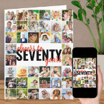 Kaas tot 70 jaar Foto Collage 70e verjaardag Kaart<br><div class="desc">Grote 70ste verjaardagskaart, gepersonaliseerd met je eigen foto's en aangepaste berichten. De voorzijde van de kaart leest "kazen tot zeventig jaar" in moderne, overmaatse typografie en penseelscript. Het fotomalplaatje is opstelling voor u om 40 foto's te uploaden en u kunt het bericht op de binnenkant met de naam of de...</div>