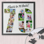 Kaas tot 70 jaar Nummer 70 Photo Collage Square Legpuzzel<br><div class="desc">Zeg Cheers aan 70 Jaar met een puzzel van de douanefoto voor een uniek 70e verjaardagsgeschenk. Het fotomalplaatje is opstelling voor u om uw foto's toe te voegen die in de vorm van een aantal 70 zullen worden getoond. De fotocollage heeft een verscheidenheid van landschap, vierkant en portretfoto's, die u...</div>