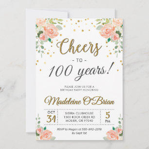 Kaas voor 100 jaar Floral Damage Party Kaart