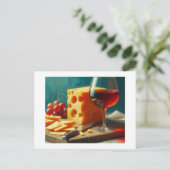 Kaas, wijn en druiven, briefkaart (Staand voorkant)