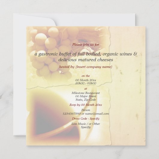 Kaas-wijnproeverende partij CUSTOMIZE Kaart (Achterkant)