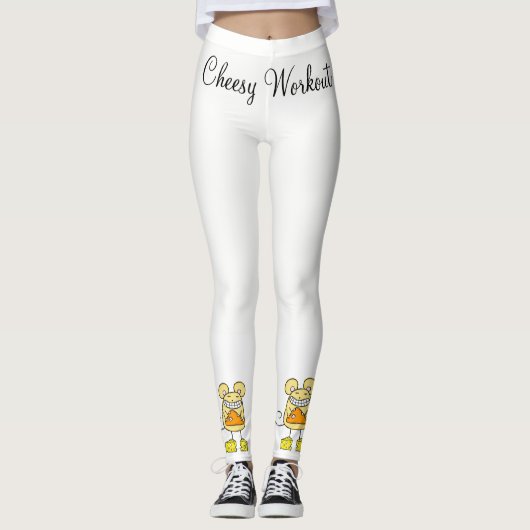 Kaas Workout Muis Pizza Witte Leggings (Voorkant)
