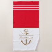 Kaastal Red Anchor Nautical Monogram Name Bath Tow Strandlaken (Voorkant)