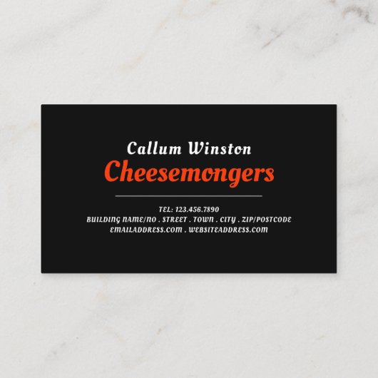 Kaasvariëteit, Cheesemonger Visitekaartje (Achterkant)