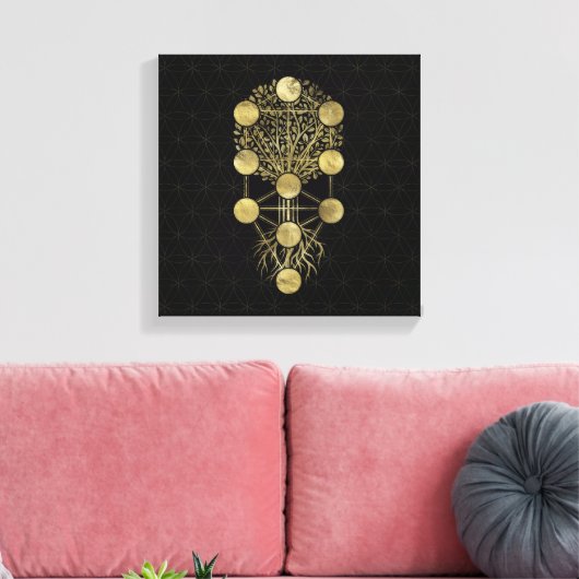 Kabbalah The Tree Gold on Black Canvas Afdruk (Insitu (Woonkamer))