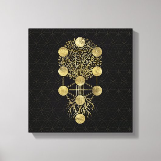 Kabbalah The Tree Gold on Black Canvas Afdruk (Voorkant)