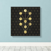 Kabbalah The Tree Gold on Black Canvas Afdruk (Insitu (Houten vloer))