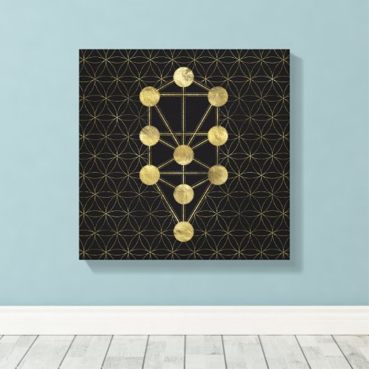 Kabbalah The Tree Gold on Black Canvas Afdruk (Insitu (Houten vloer))