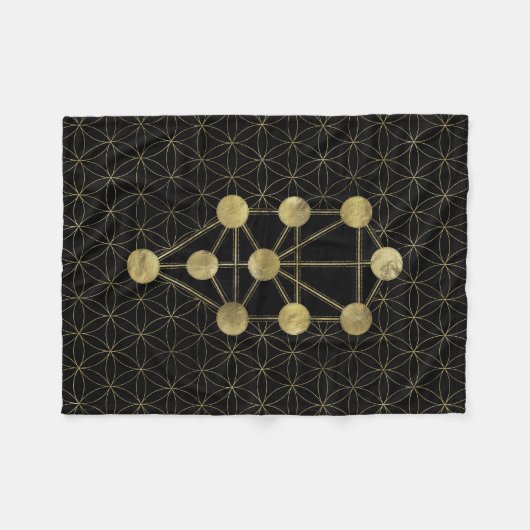 Kabbalah The Tree Gold on Black Fleece Deken (Voorkant (Horizontaal))