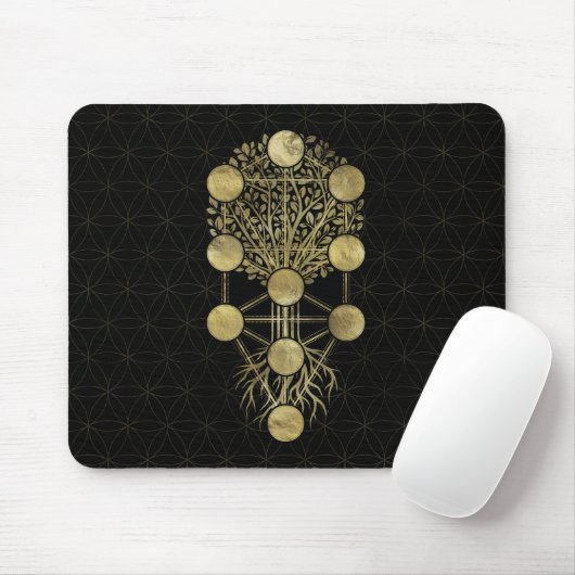Kabbalah The Tree Gold on Black Muismat (Met muis)