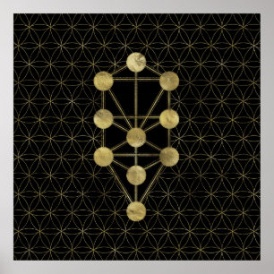 Kabbalah The Tree Gold on Black Poster