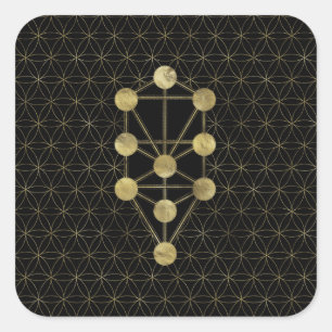 Kabbalah The Tree Gold on Black Vierkante Sticker