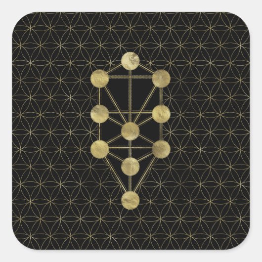 Kabbalah The Tree Gold on Black Vierkante Sticker (Voorkant)